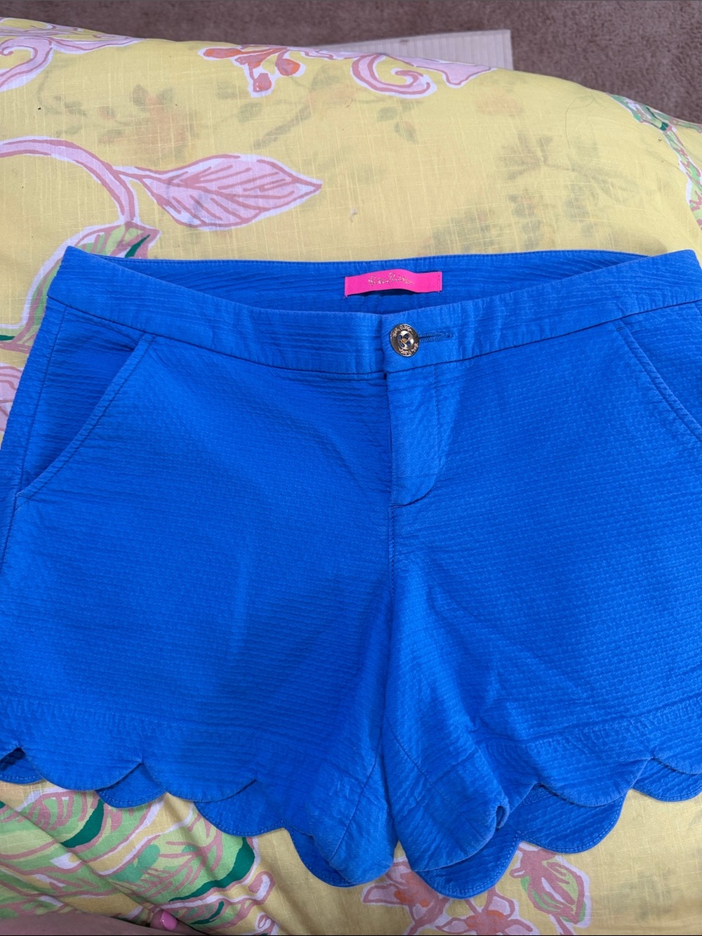 Lilly Pulitzer Electric Blue Scalloped Hem High-Waist Shorts